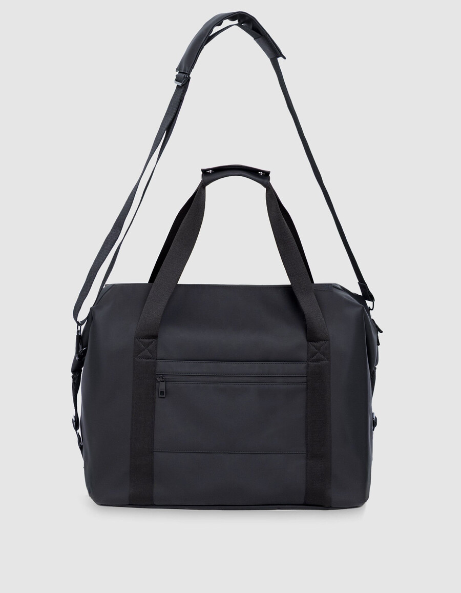 bolso de fin de semana para hombre de nailon negro con efecto goma.