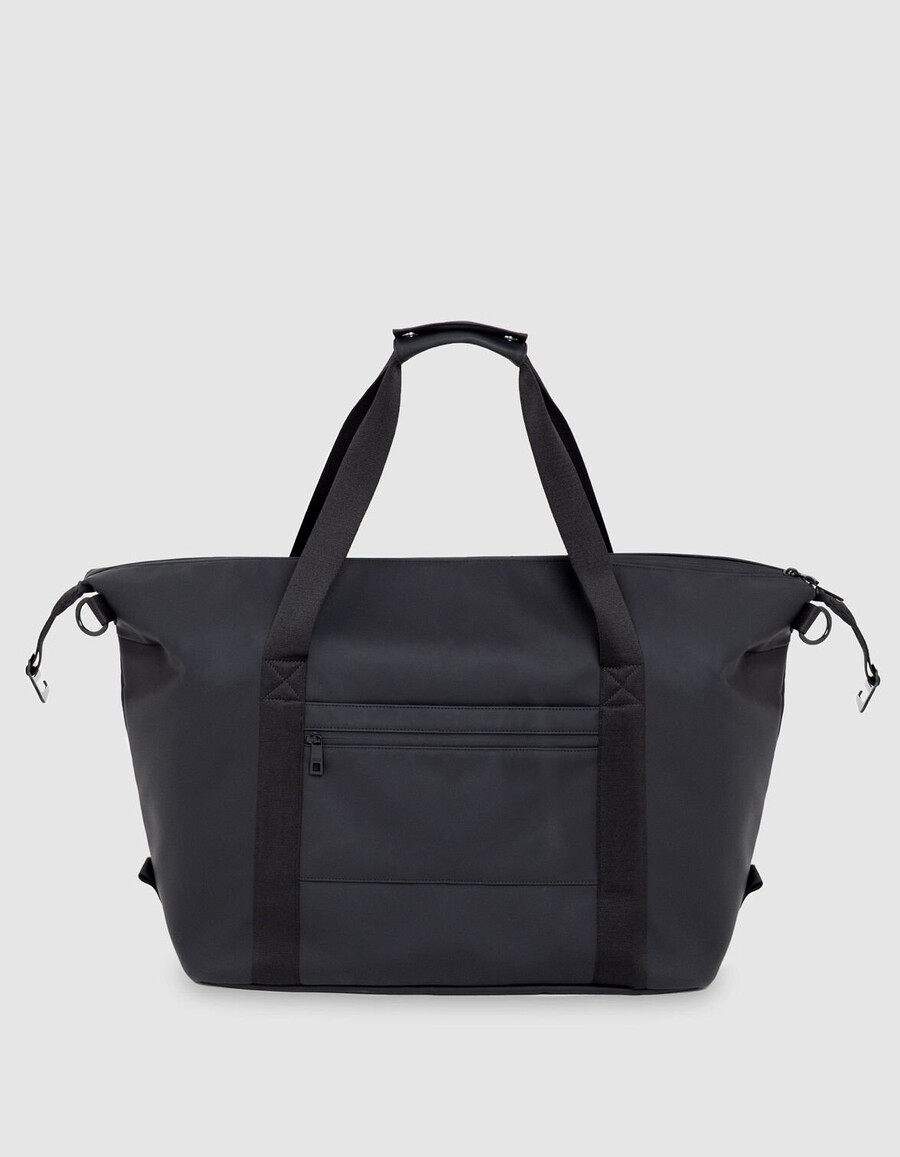 bolso de fin de semana para hombre de nailon negro con efecto goma.