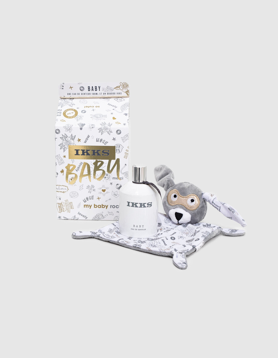 set de regalo con aroma a bebé con ambientador gris y blanco de 100 ml