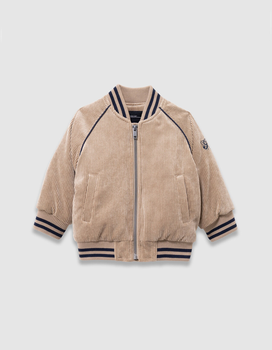 chaqueta estilo universitario de pana beige para niño