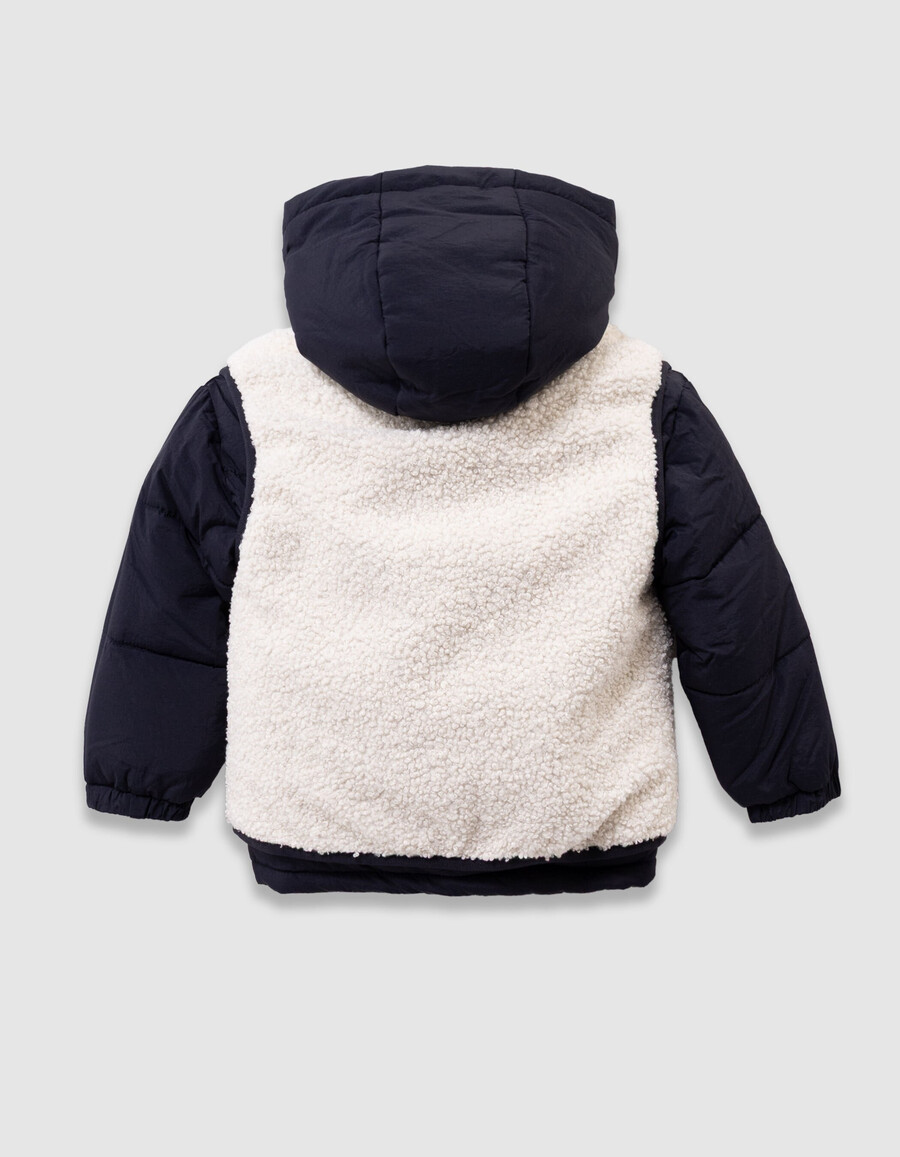 chaqueta azul marino y chaleco crudo 2 en 1 para niña