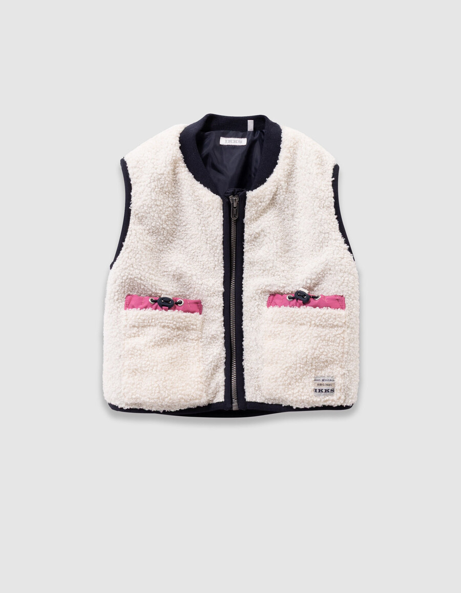chaqueta azul marino y chaleco crudo 2 en 1 para niña
