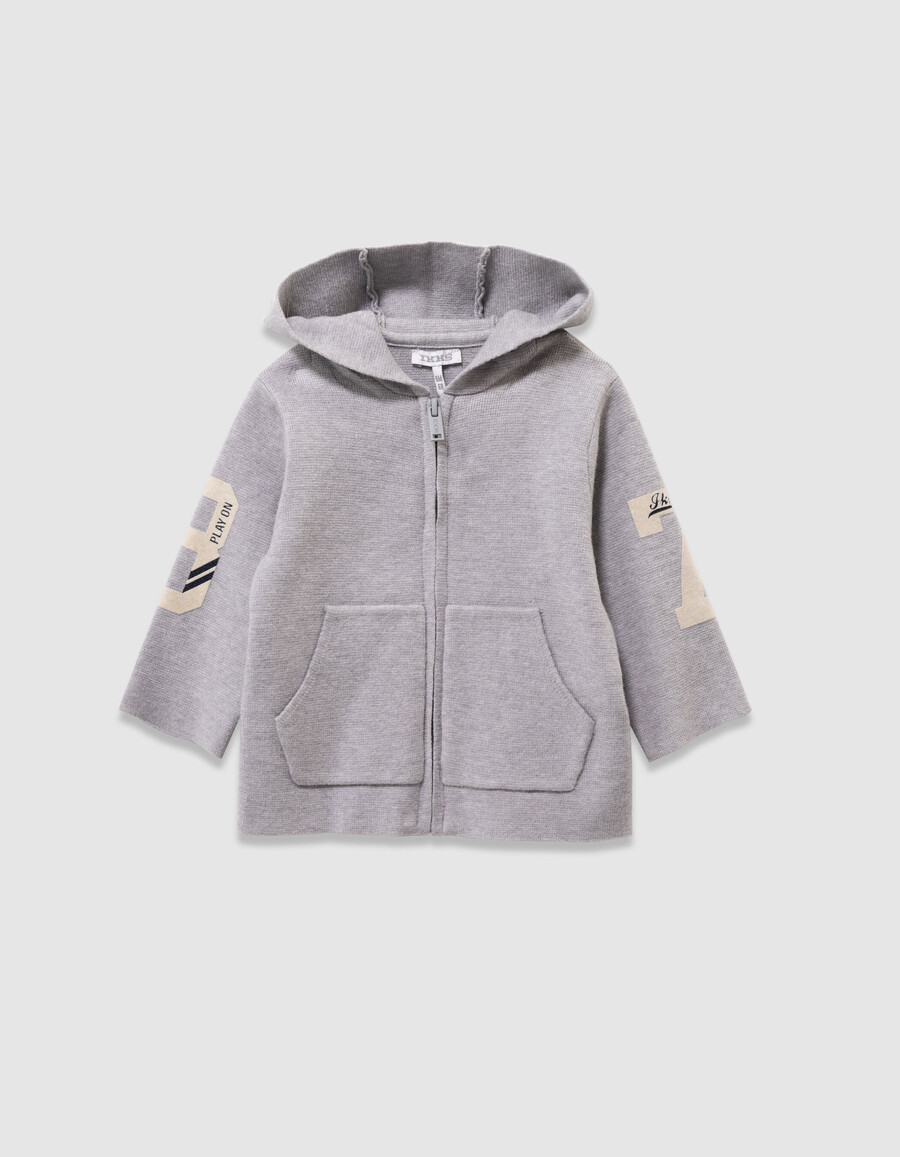 conjunto de cárdigan y pantalón de punto gris para bebé niño