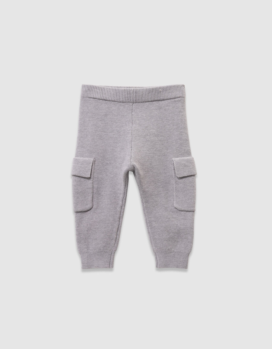 conjunto de cárdigan y pantalón de punto gris para bebé niño