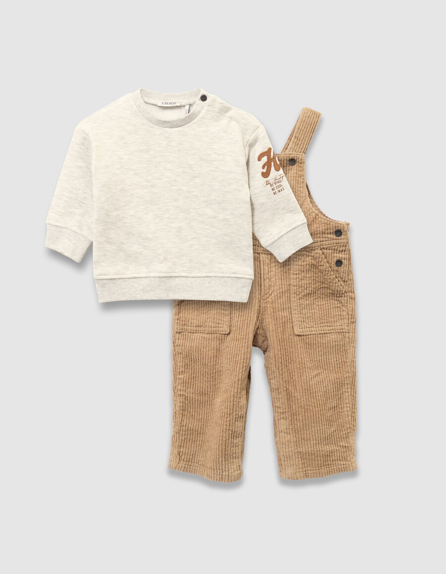 conjunto de sudadera y peto de pana para bebé niño