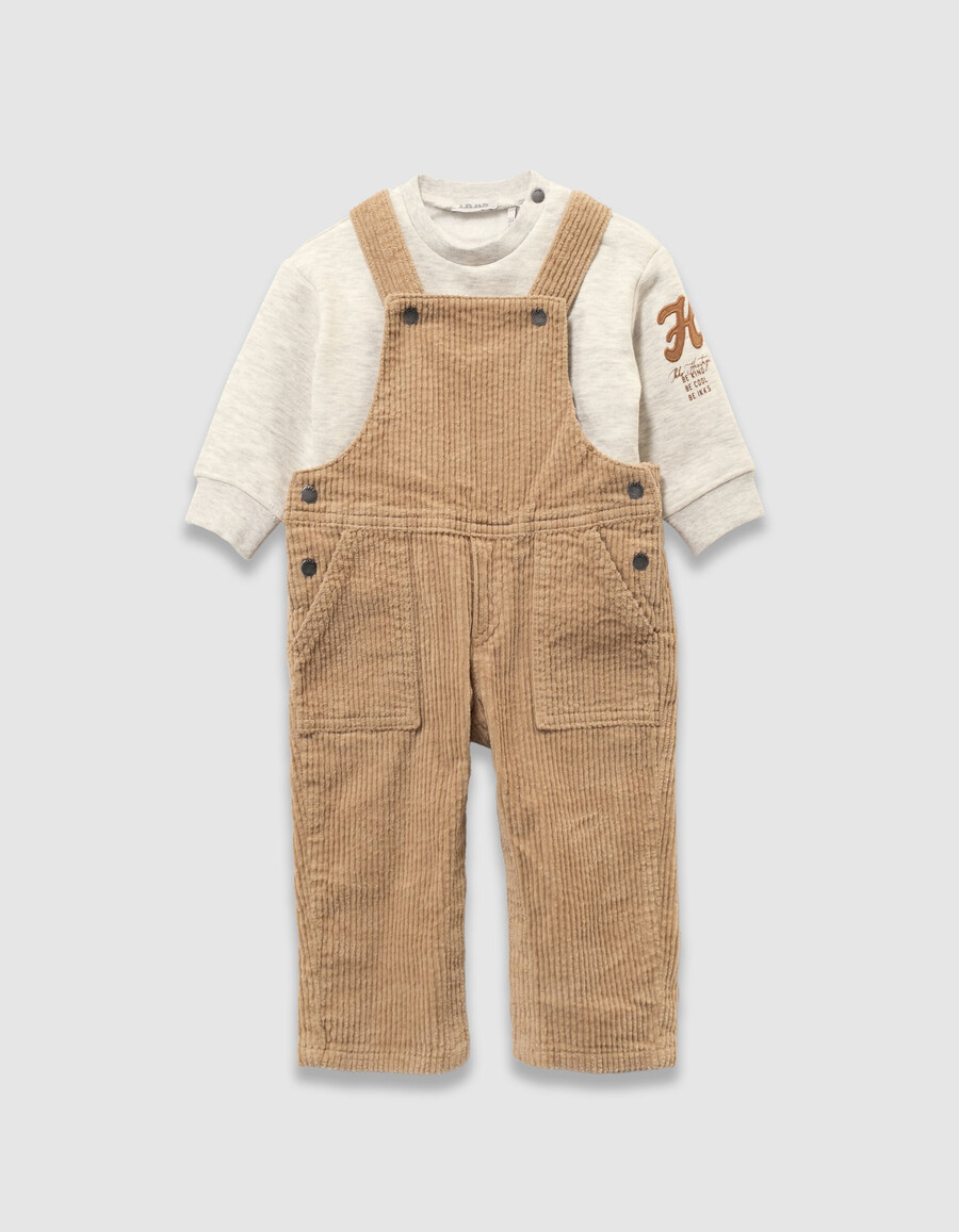 conjunto de sudadera y peto de pana para bebé niño