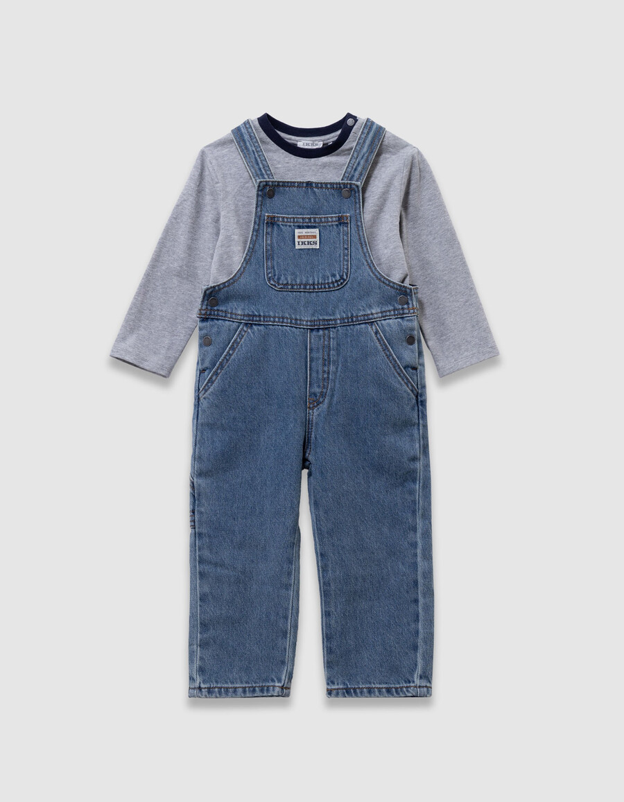 conjunto de camiseta vaquera azul y peto para bebé niño