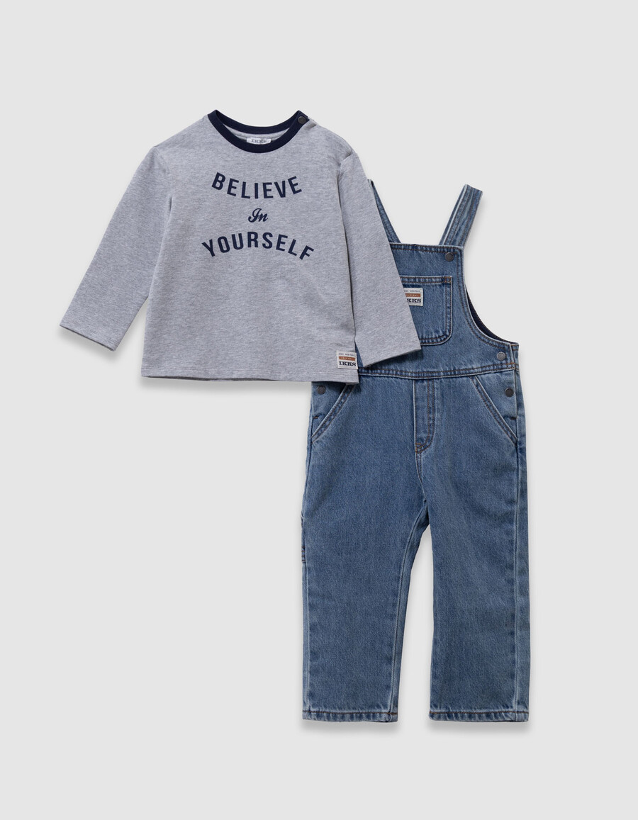 conjunto de camiseta vaquera azul y peto para bebé niño
