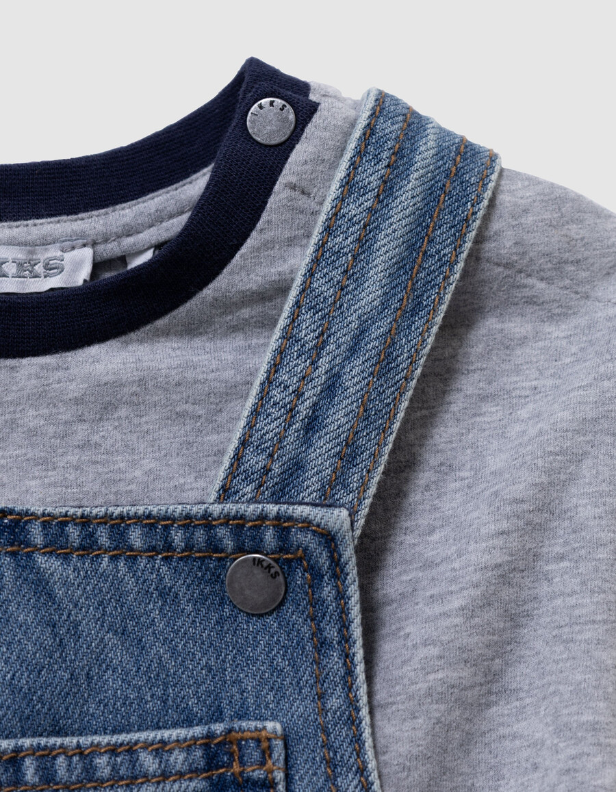 conjunto de camiseta vaquera azul y peto para bebé niño