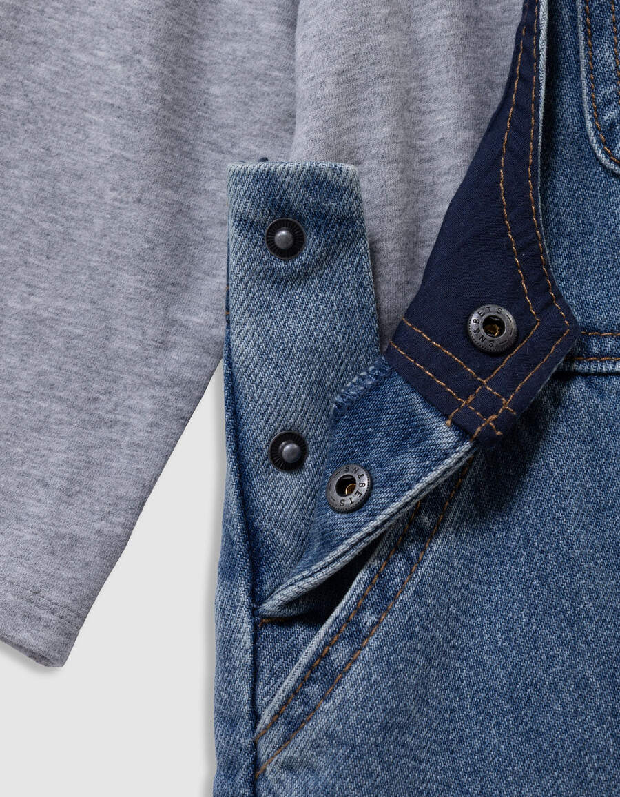 conjunto de camiseta vaquera azul y peto para bebé niño