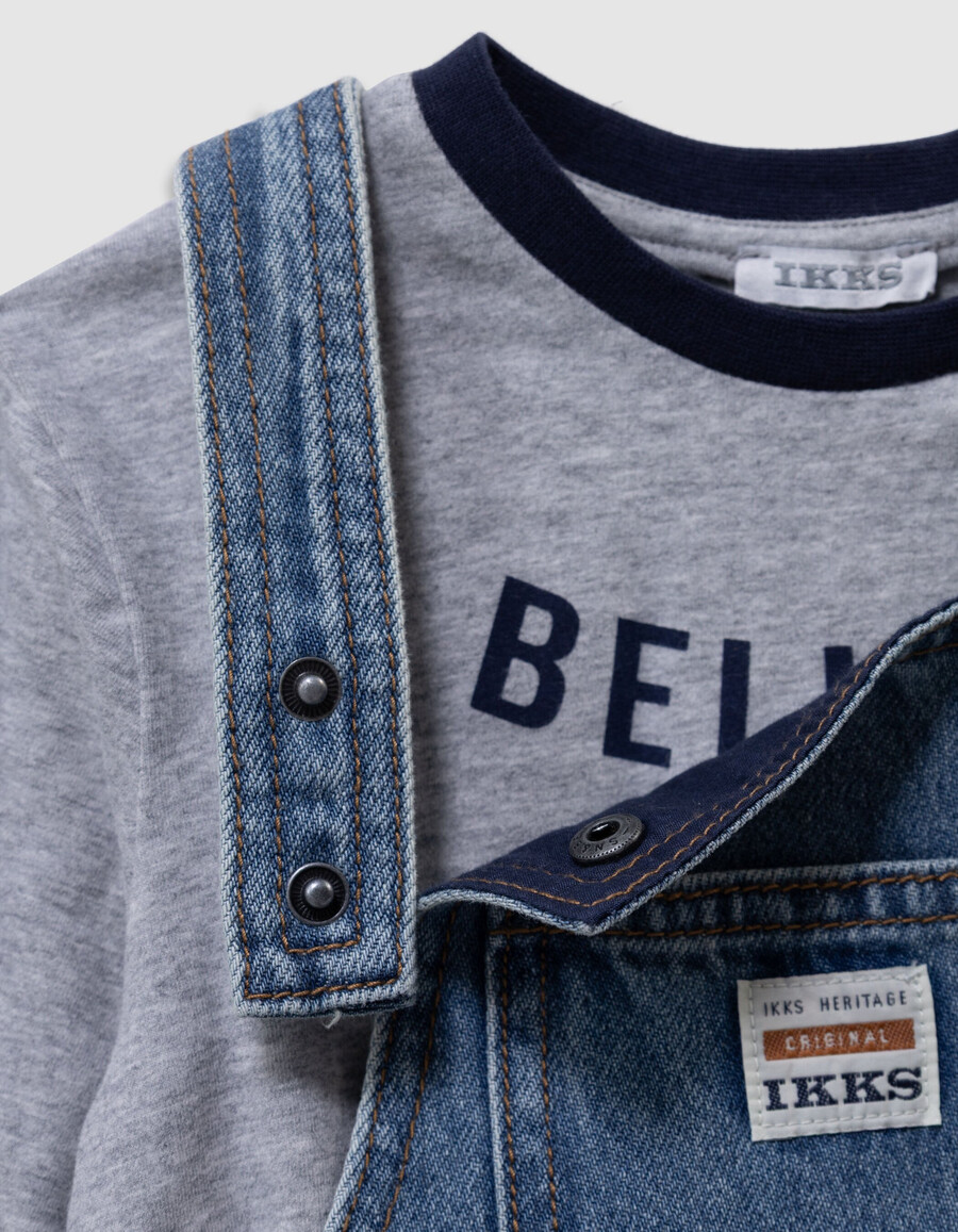conjunto de camiseta vaquera azul y peto para bebé niño