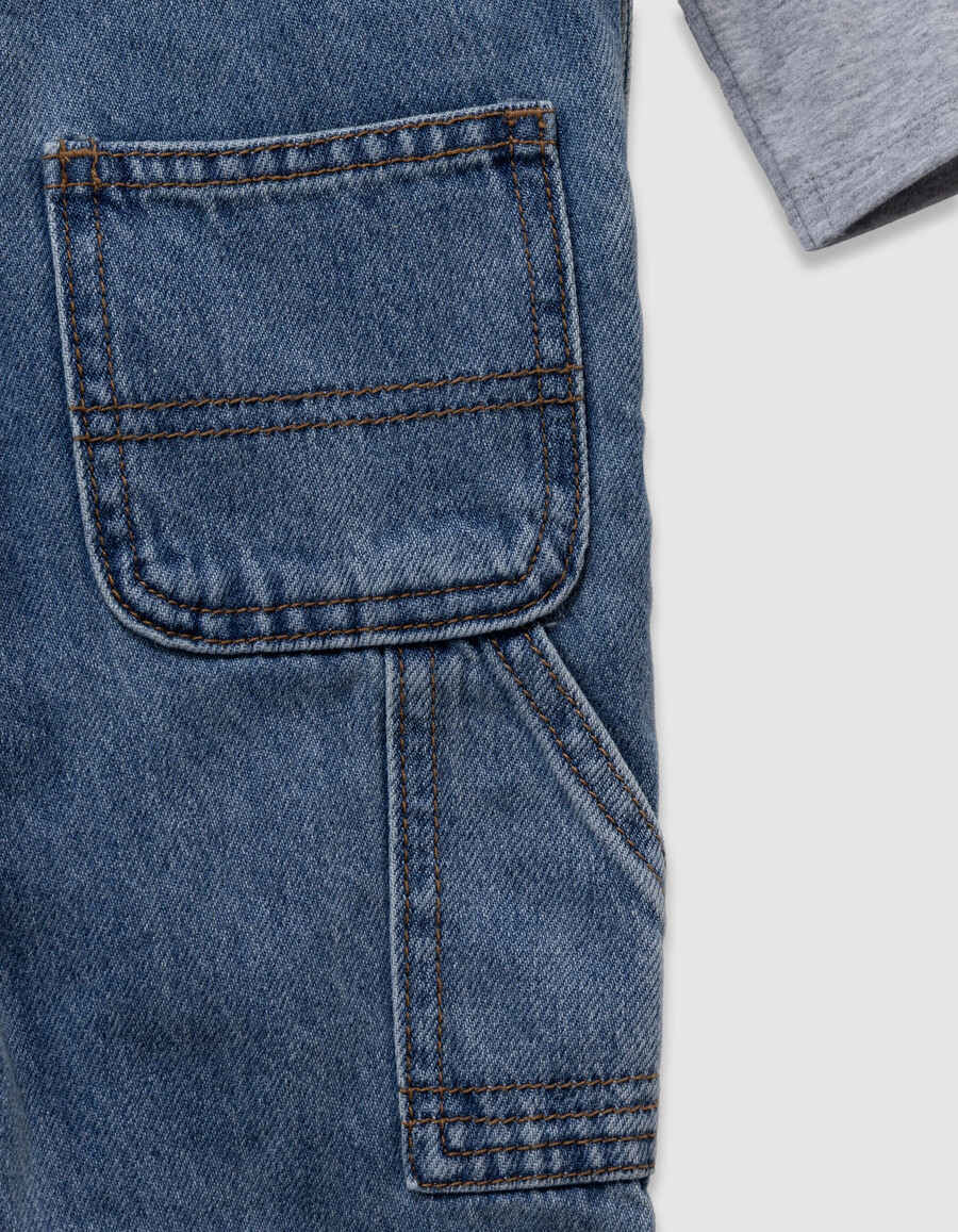 conjunto de camiseta vaquera azul y peto para bebé niño