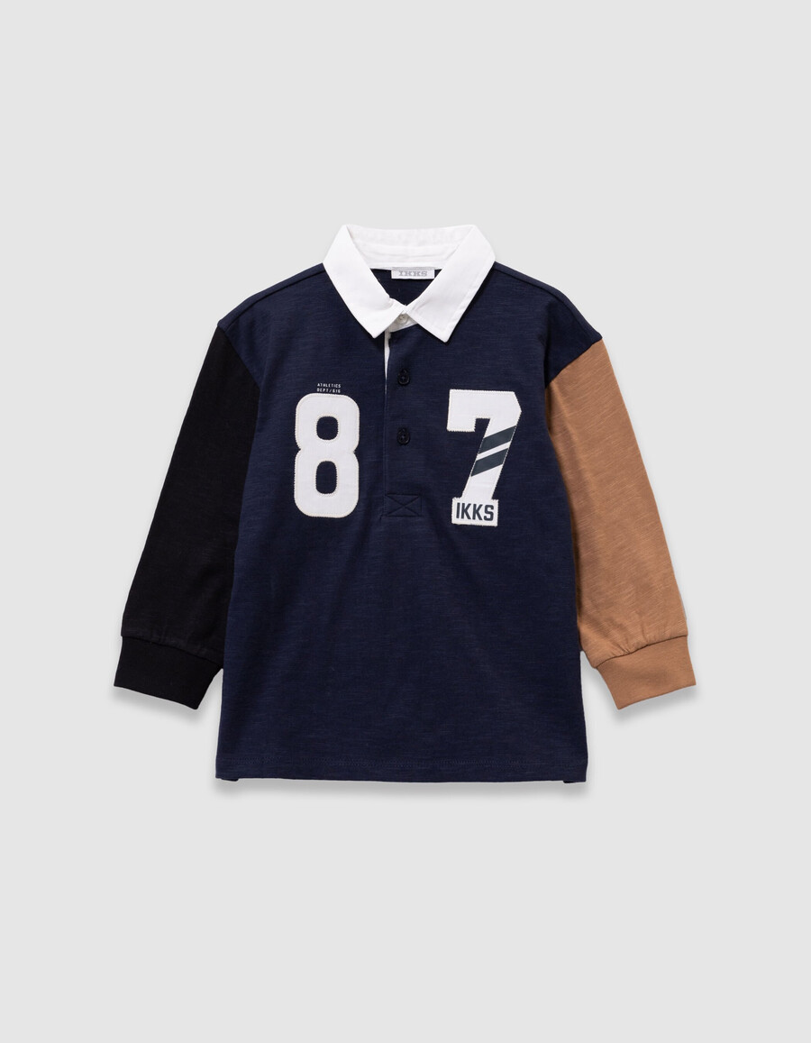 polo azul marinocamellonegro para niño cuello blanco números