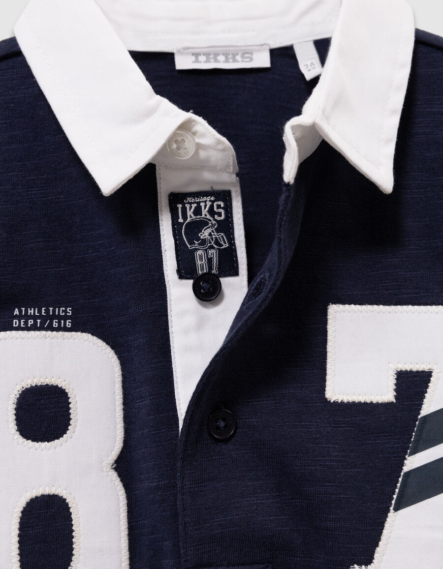 polo azul marinocamellonegro para niño cuello blanco números