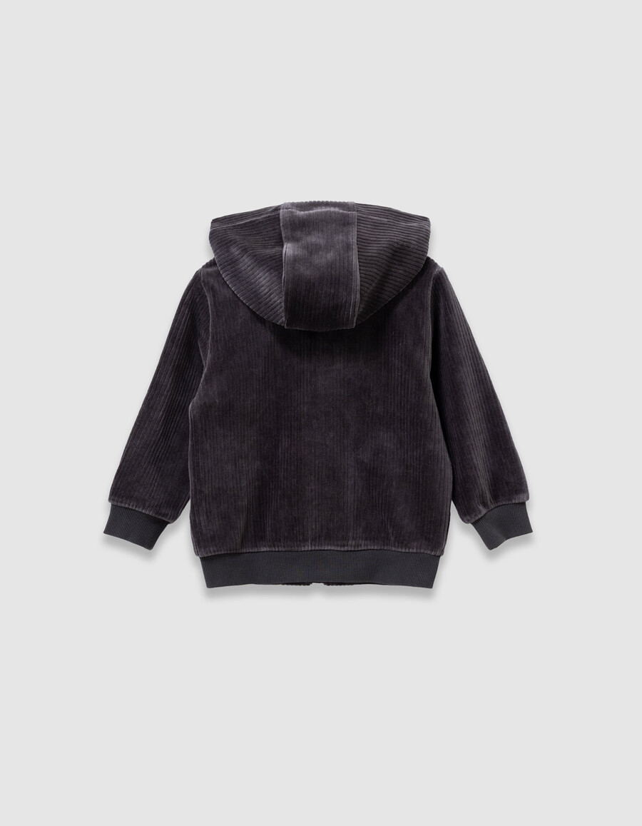 cárdigan con capucha de punto de pana gris para niño