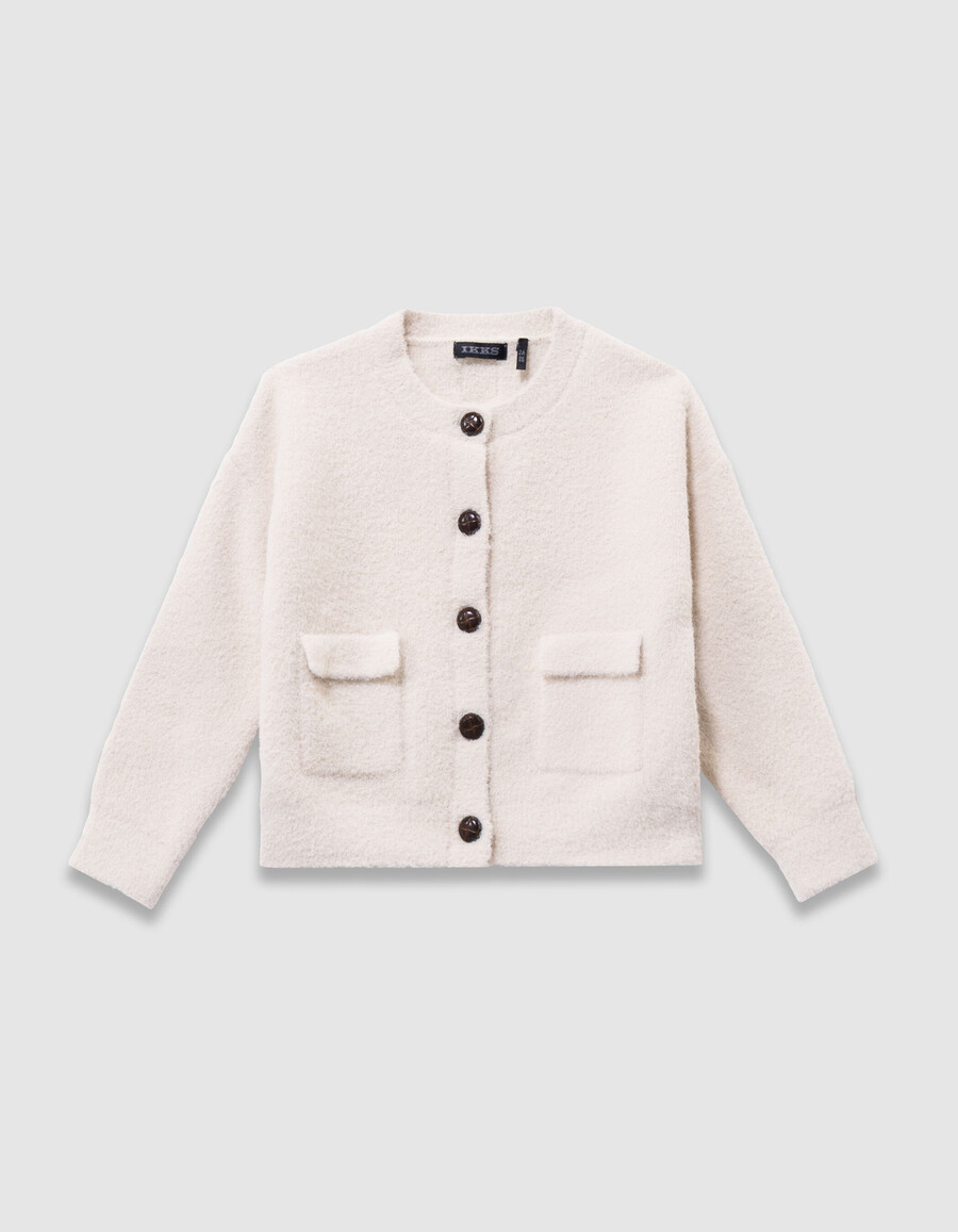 cárdigan de punto suave y esponjoso con botones para niña en color beige