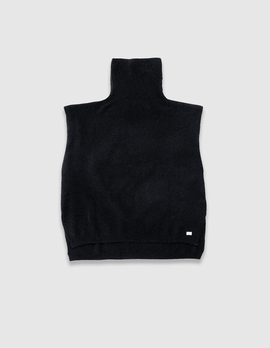 poncho de punto jacquard con eslogan negro para mujer