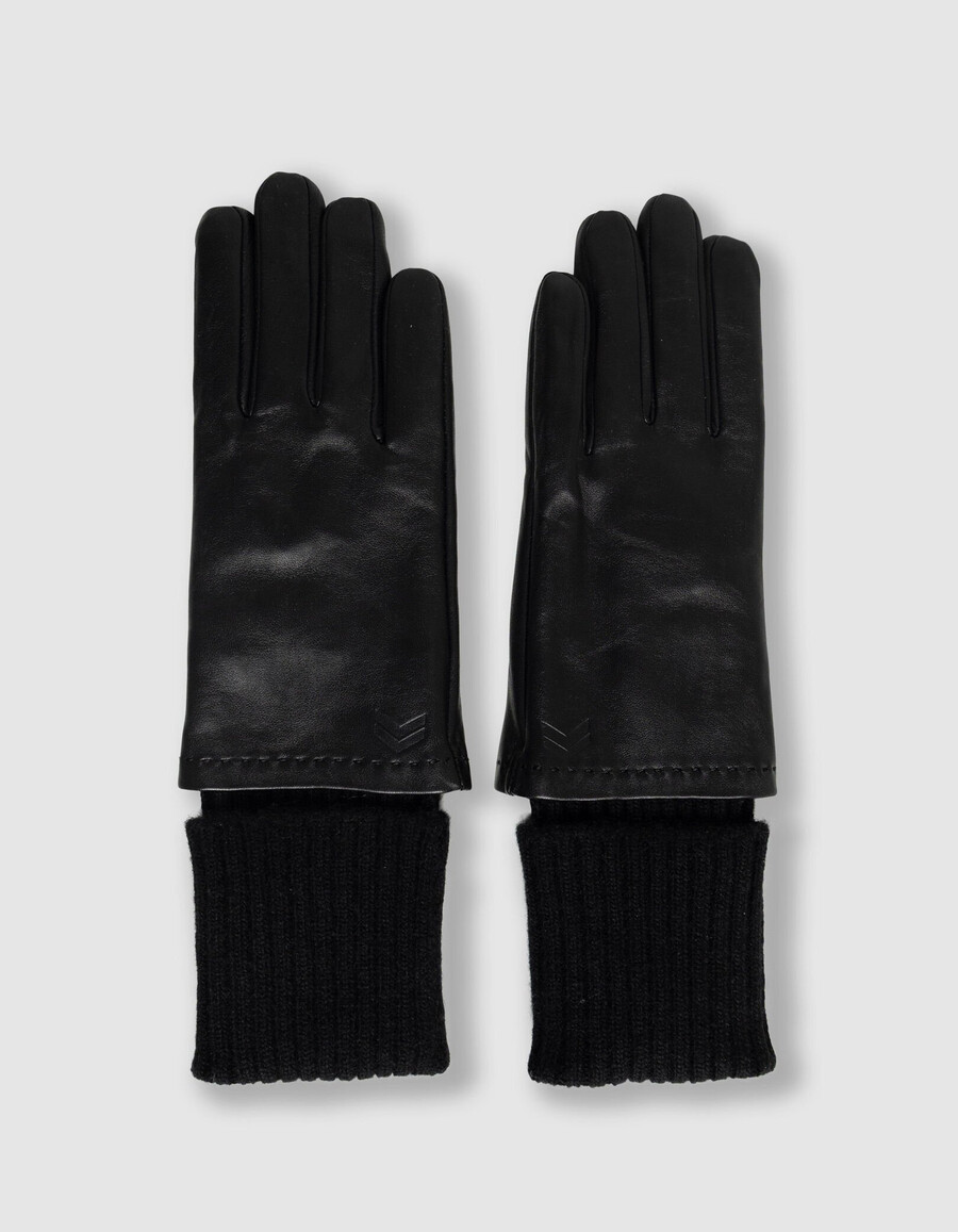 guantes negros largos con puños a rayas para mujer