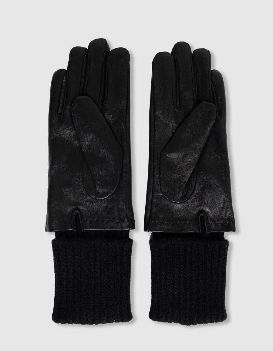 guantes negros largos con puños a rayas para mujer