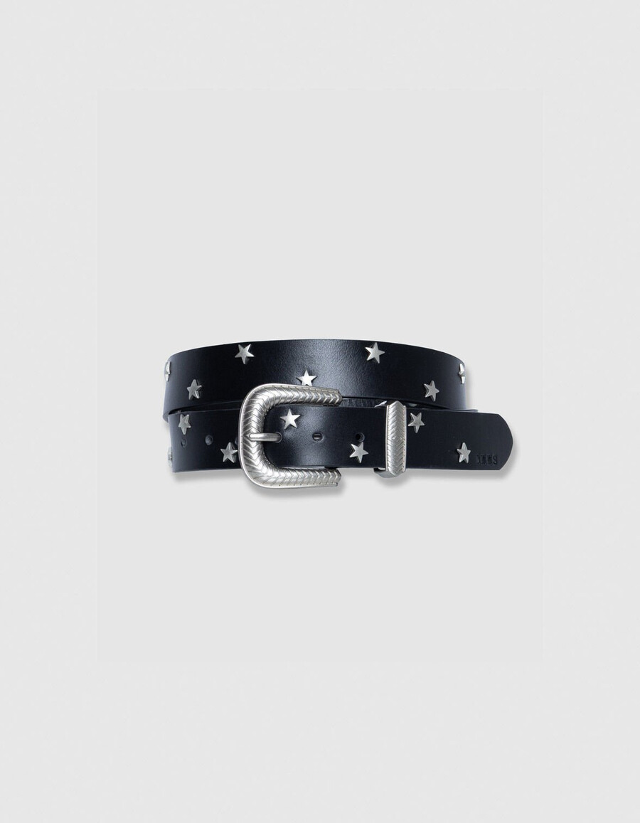 cinturón de cuero negro para mujer con remaches de estrella