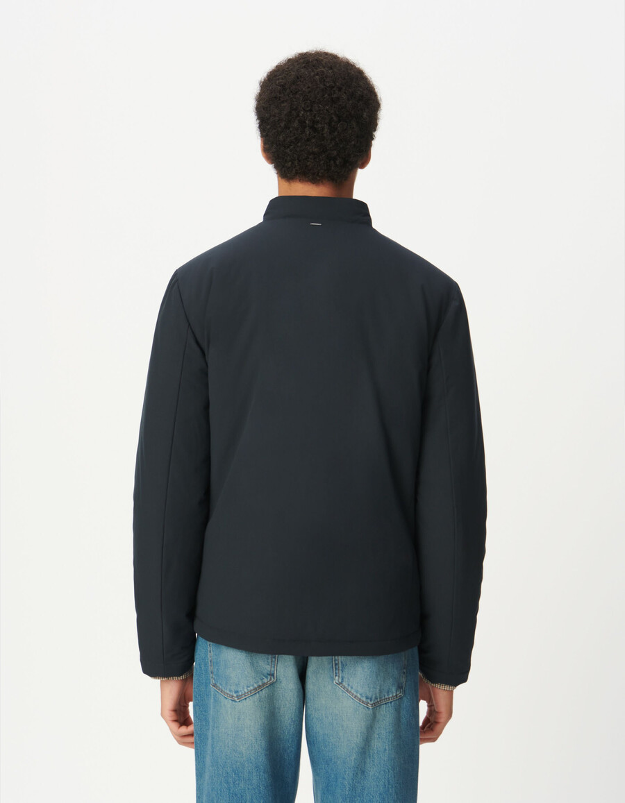 chaqueta acolchada ligera de cuello alto azul marino para hombre