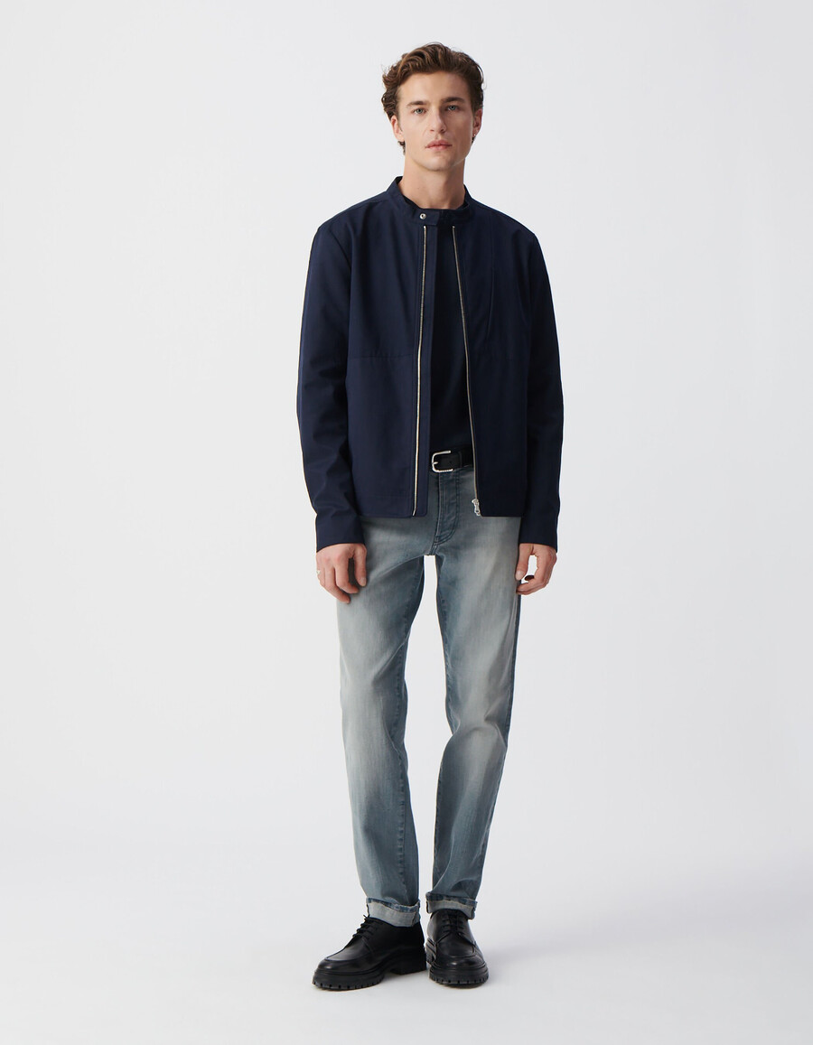 chaqueta azul marino con cuello a presión para hombre
