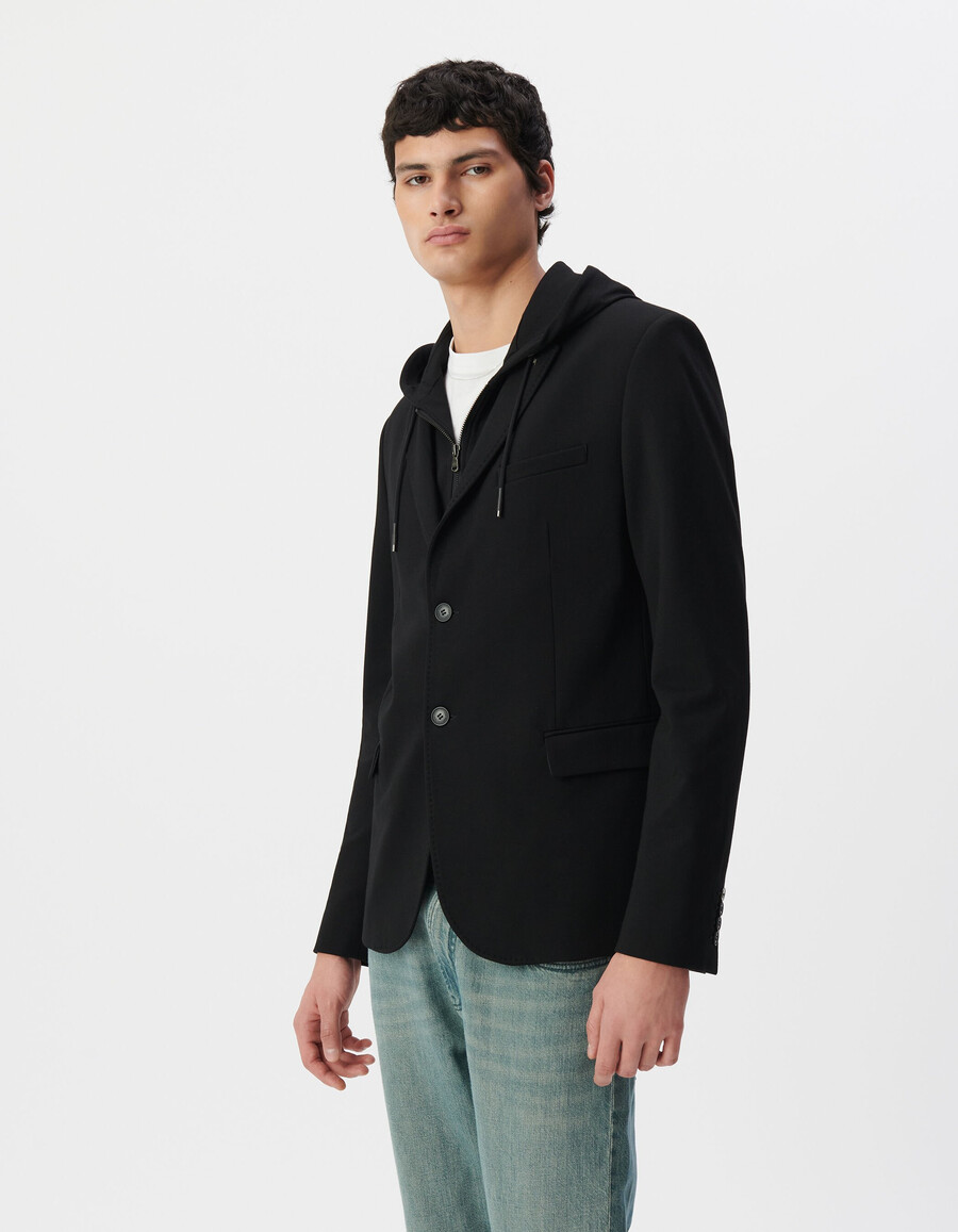 chaqueta de interlock negra para hombre con forro desmontable