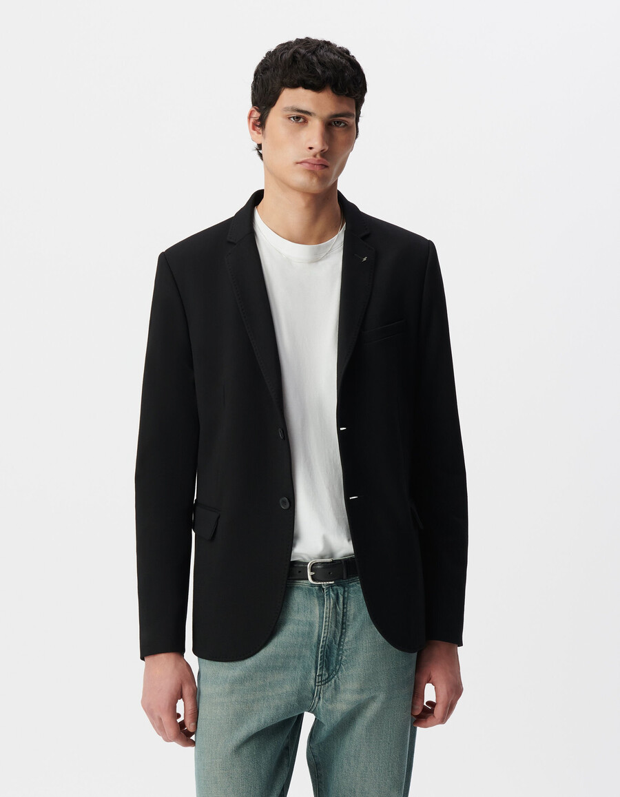 chaqueta de interlock negra para hombre con forro desmontable