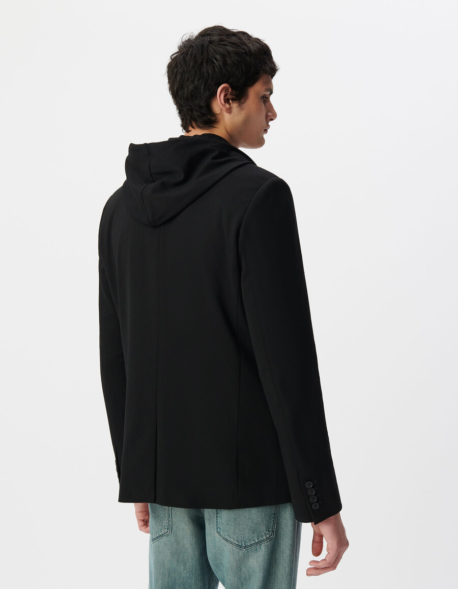 chaqueta de interlock negra para hombre con forro desmontable
