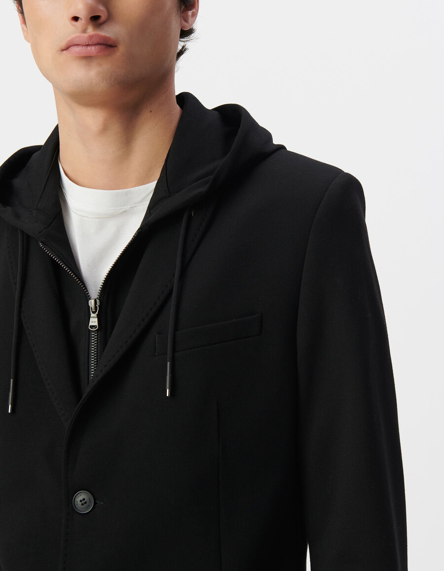 chaqueta de interlock negra para hombre con forro desmontable