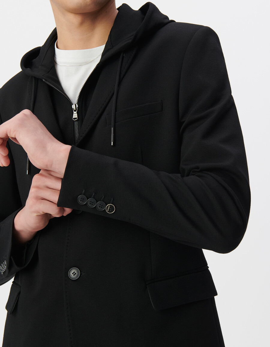 chaqueta de interlock negra para hombre con forro desmontable