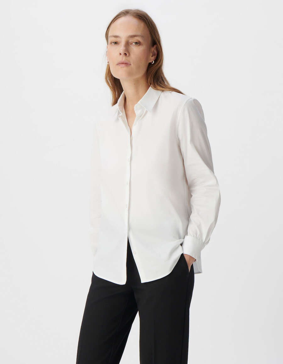 camisa blanca de manga larga para mujer