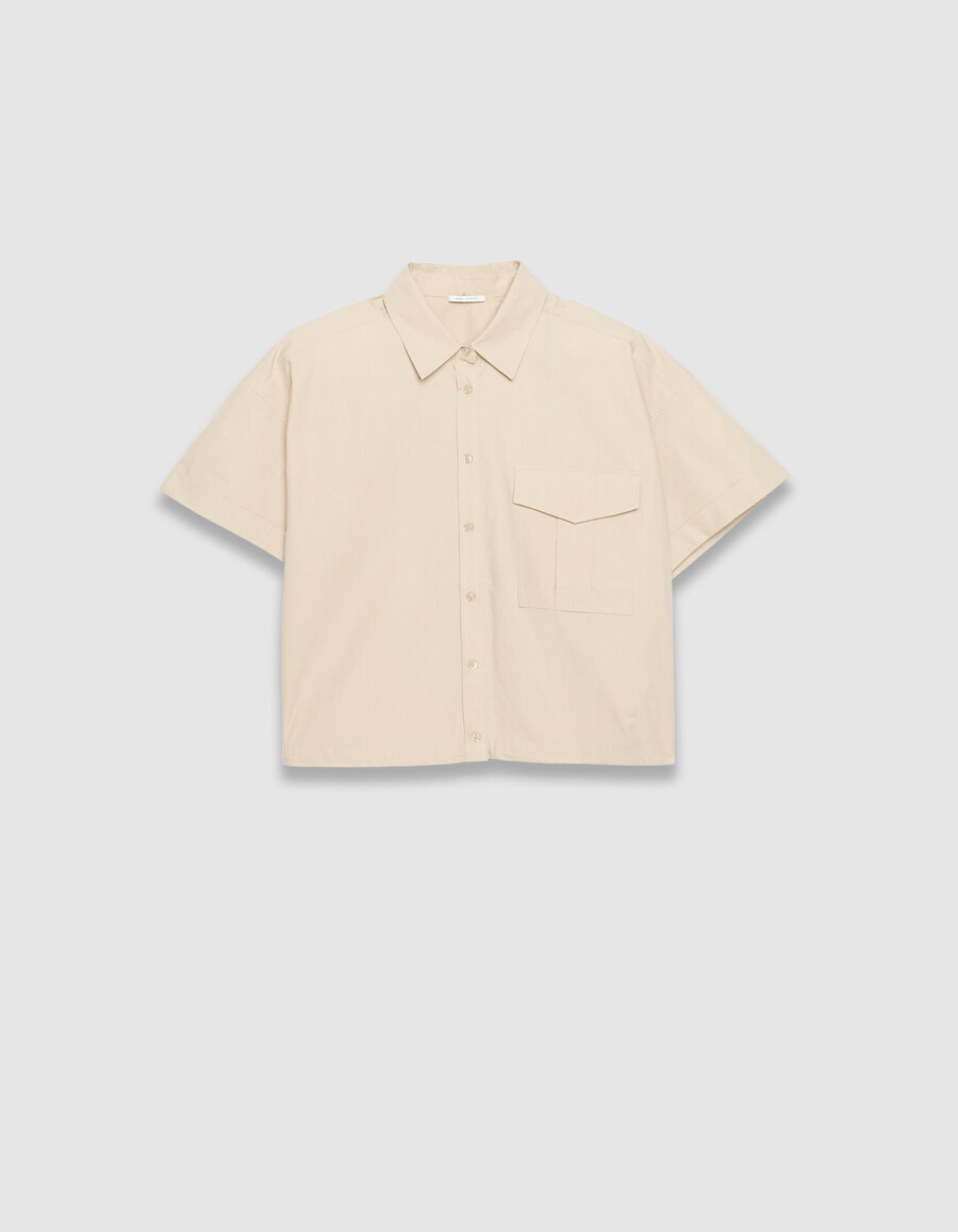 camisa beige de manga corta extragrande para mujer