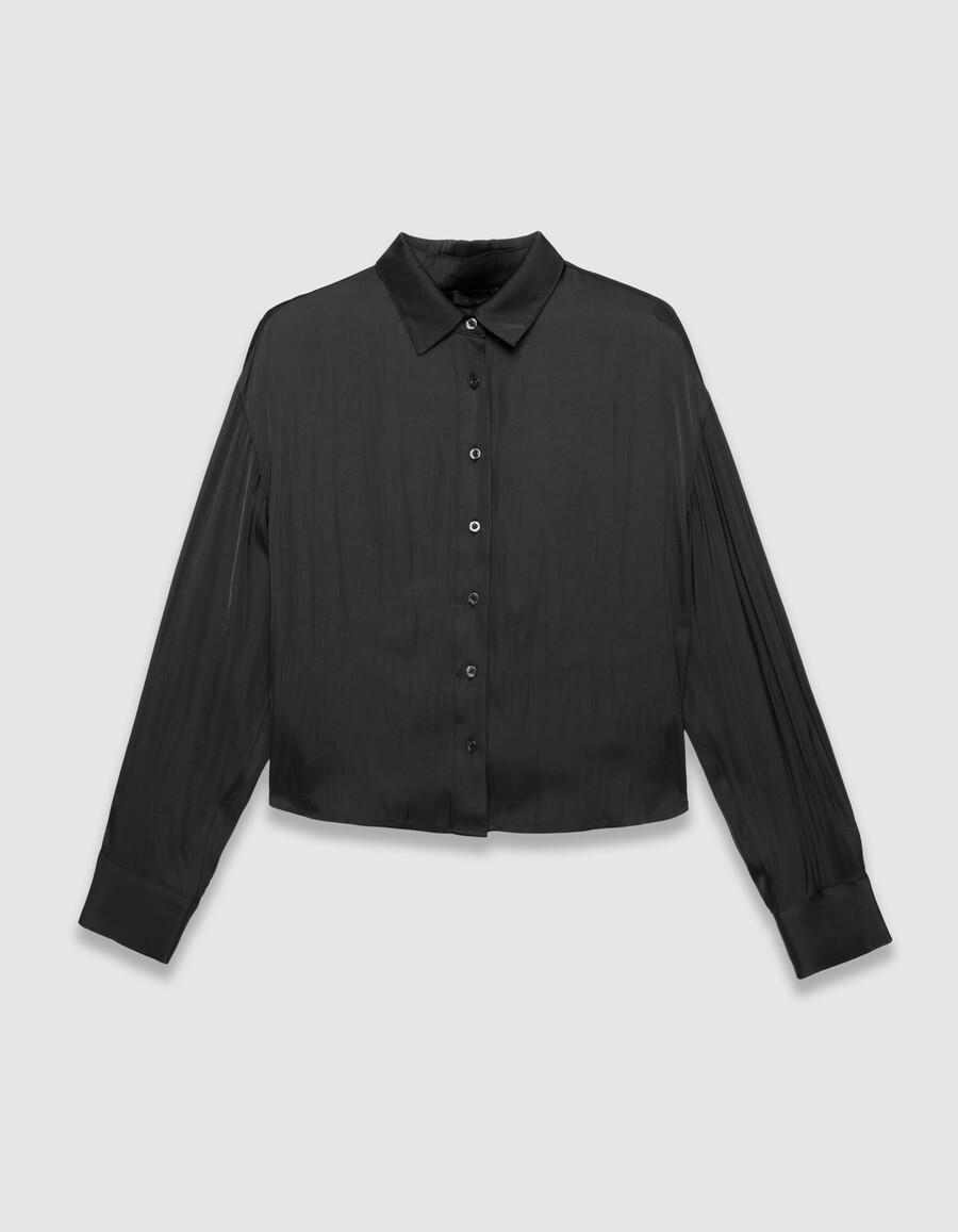 camisa corta negra para mujer con rosa de strass en la espalda
