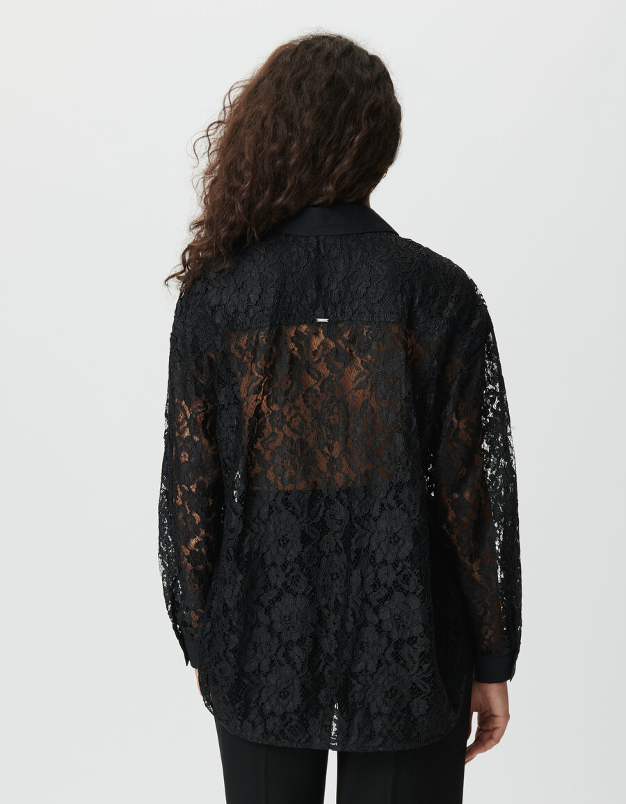 camisa de manga larga extragrande con encaje negro para mujer