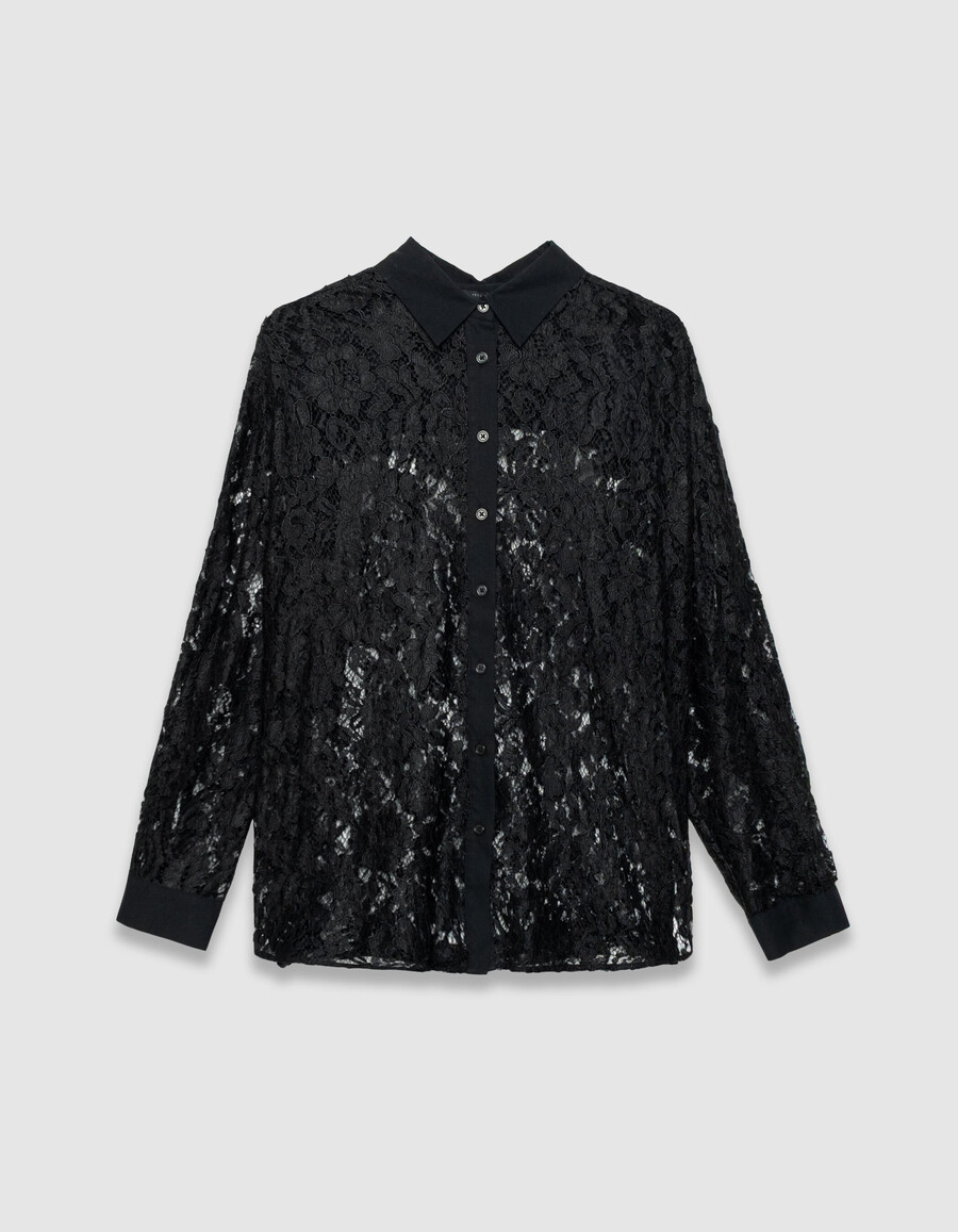 camisa de manga larga extragrande con encaje negro para mujer