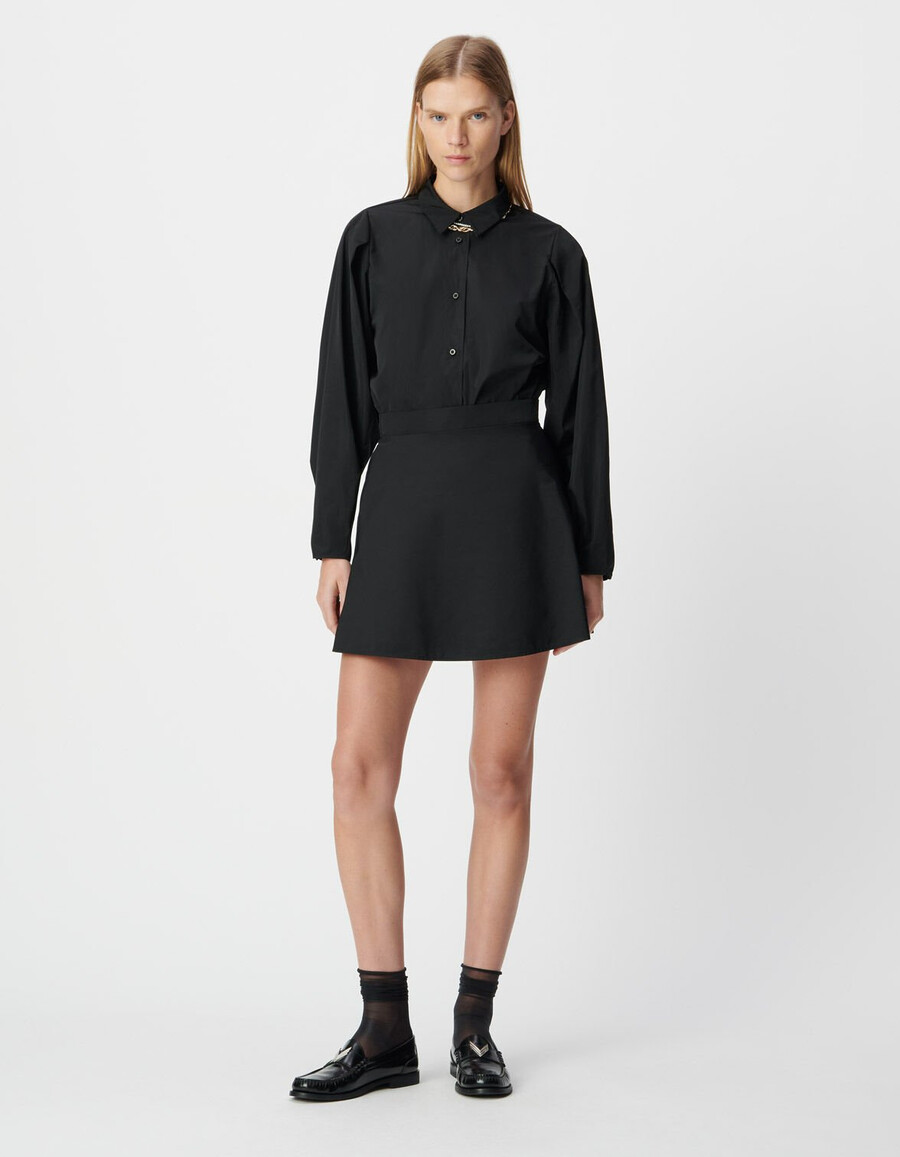 camisa de tafetán de satén negro para mujer