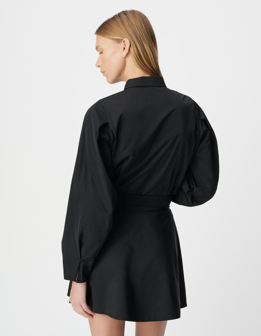 camisa de tafetán de satén negro para mujer
