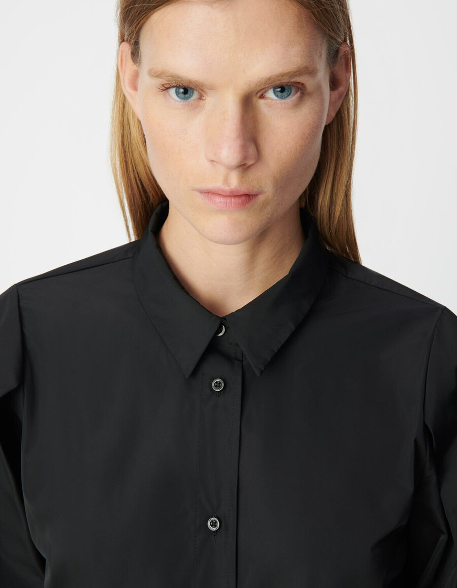 camisa de tafetán de satén negro para mujer