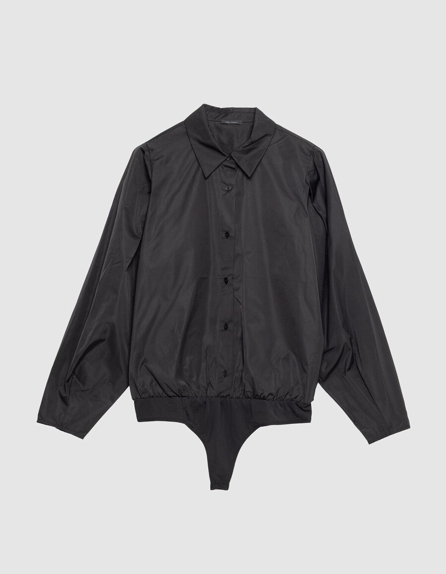 camisa de tafetán de satén negro para mujer