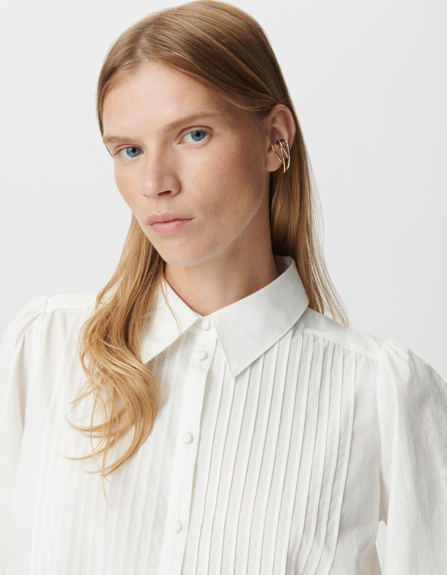 camisa de manga larga de encaje blanco para mujer