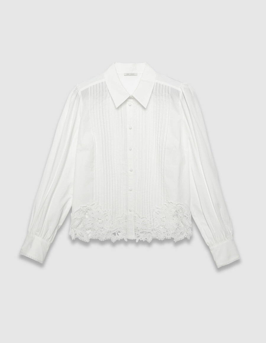 camisa de manga larga de encaje blanco para mujer