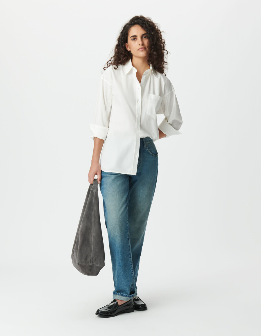 camisa blanca de manga larga oversize para mujer