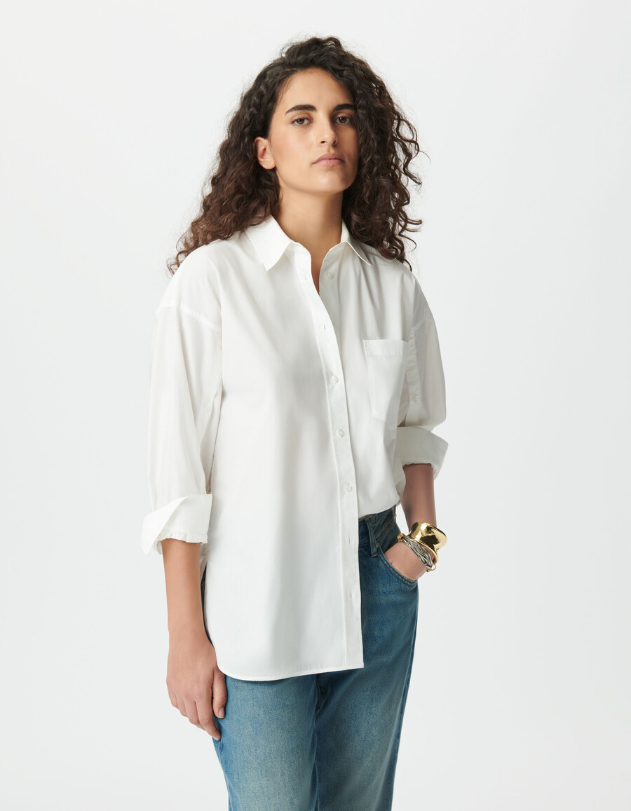 camisa blanca de manga larga oversize para mujer