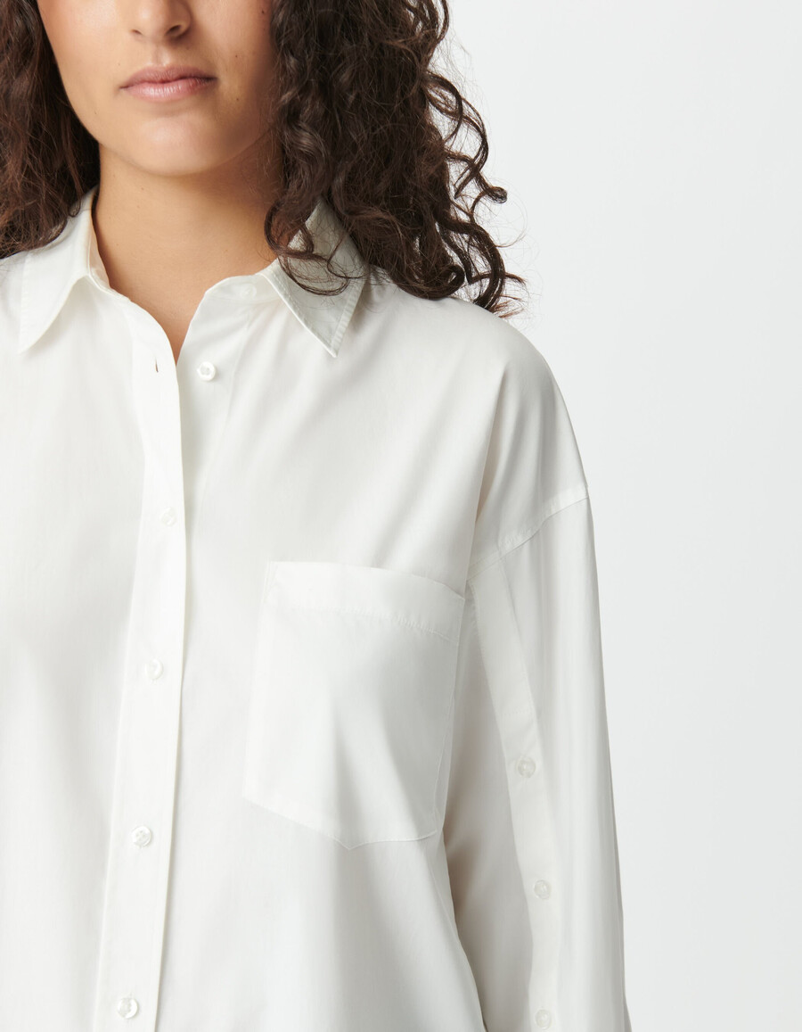 camisa blanca de manga larga oversize para mujer
