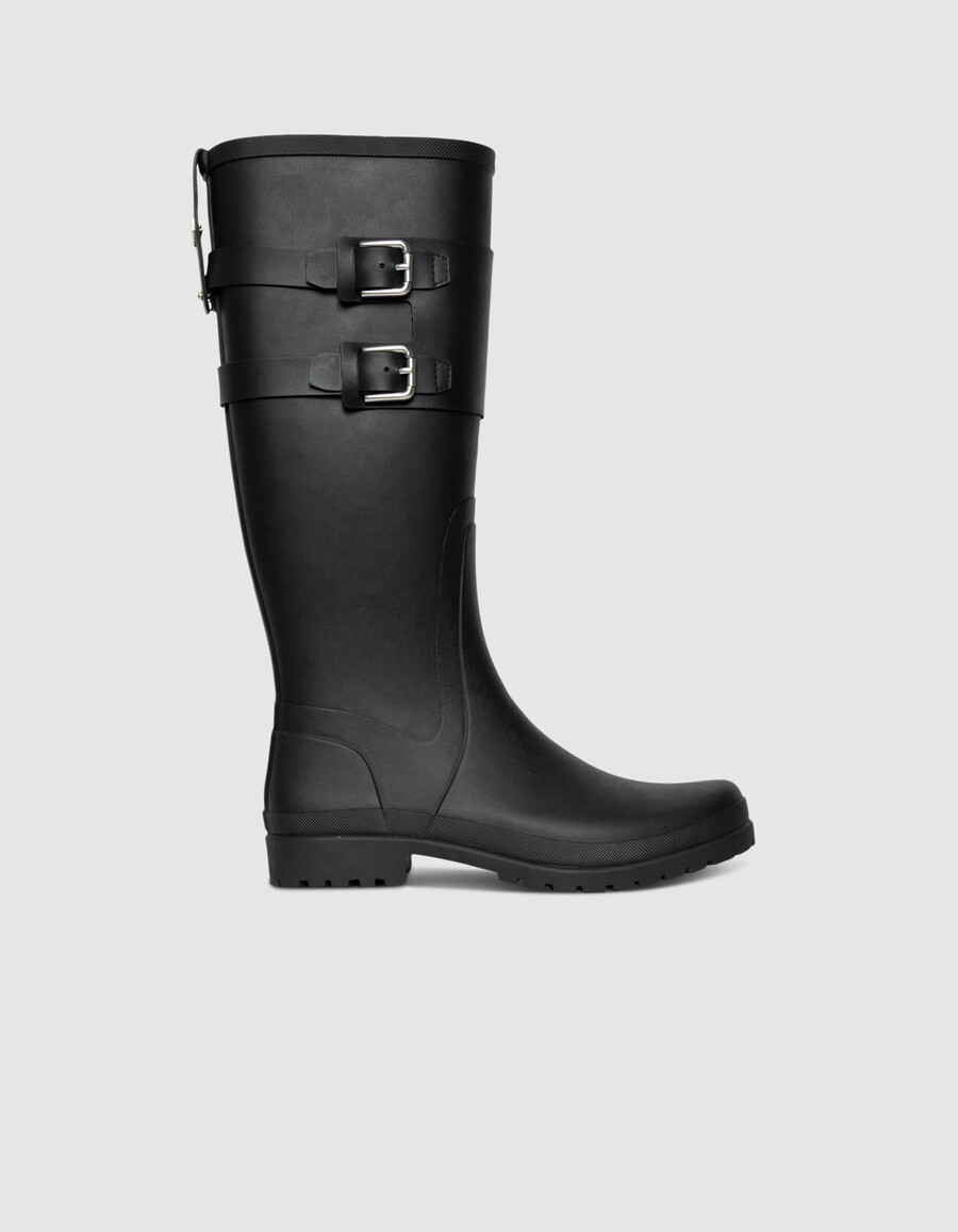 botas de lluvia negras para mujer con suela con tacos