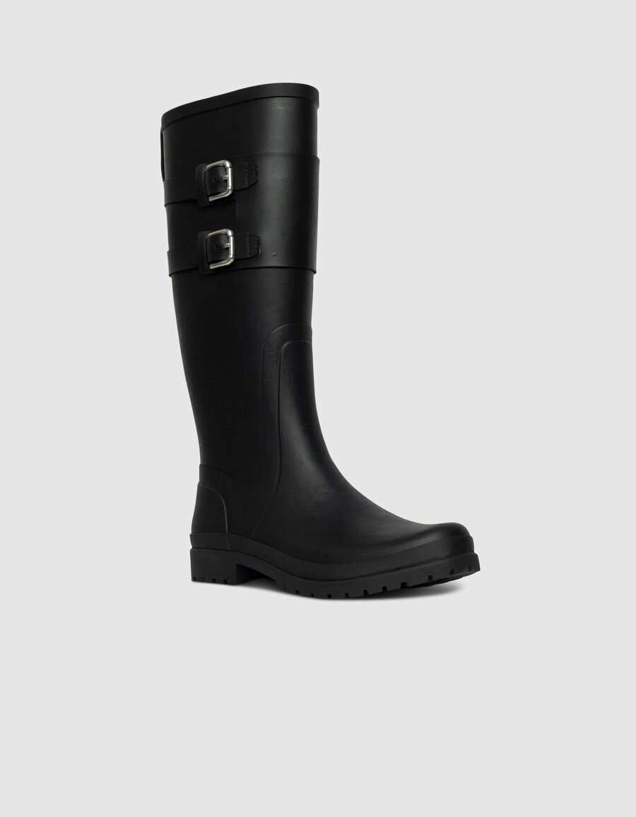 botas de lluvia negras para mujer con suela con tacos