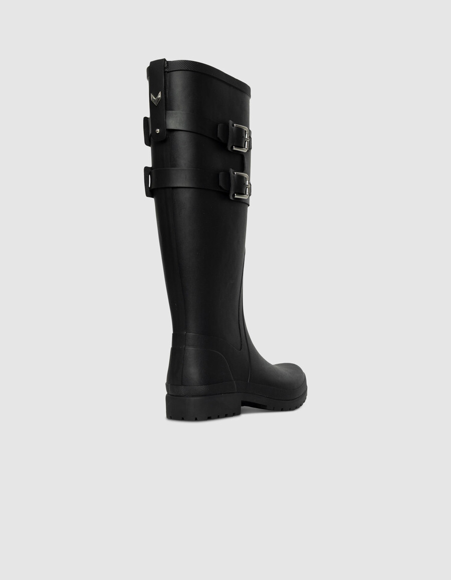 botas de lluvia negras para mujer con suela con tacos