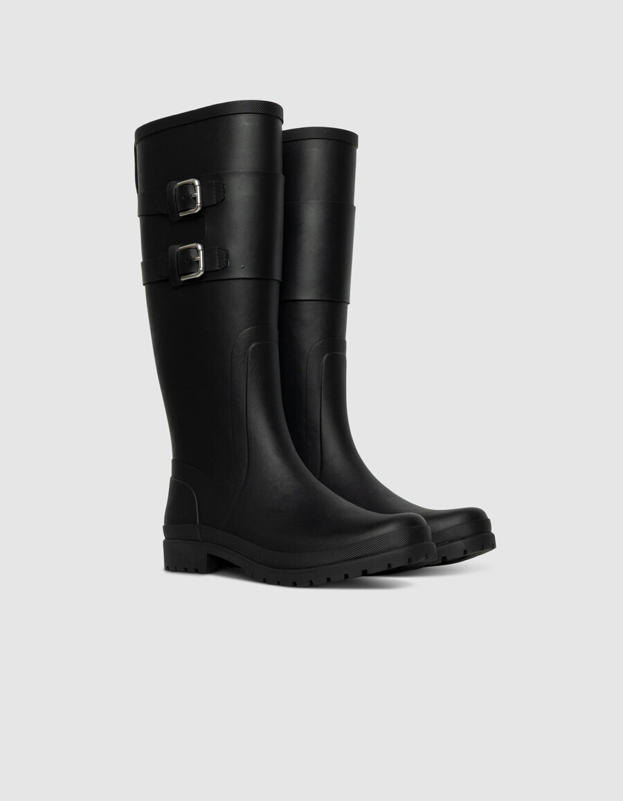 botas de lluvia negras para mujer con suela con tacos