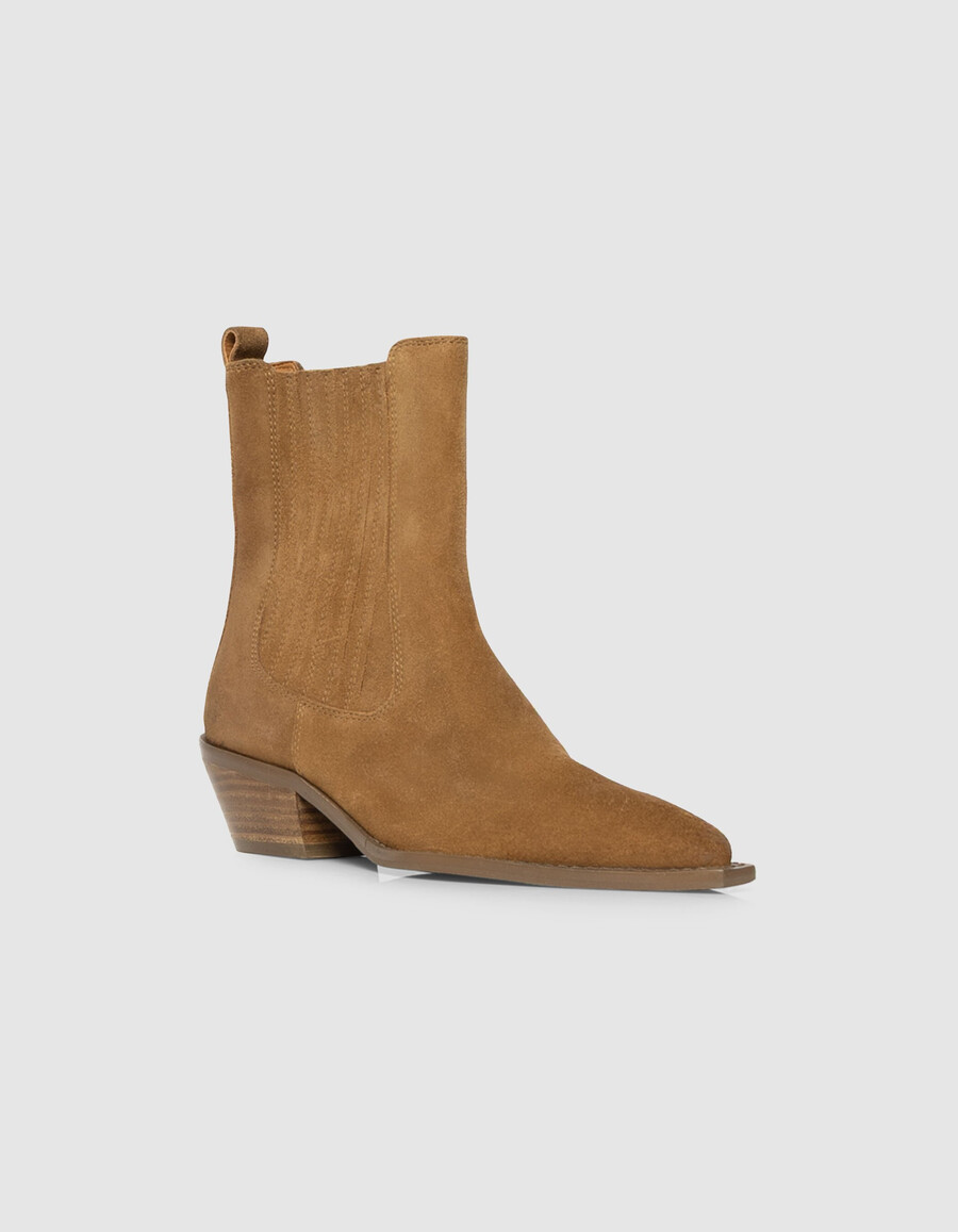 botas chelsea vaqueras de ante color camel para mujer